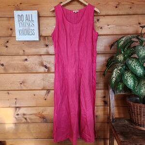 Choices 100% Linen Pintuck Maxi Dress Pink Sleeveless Pleated Side Zip Sz Large